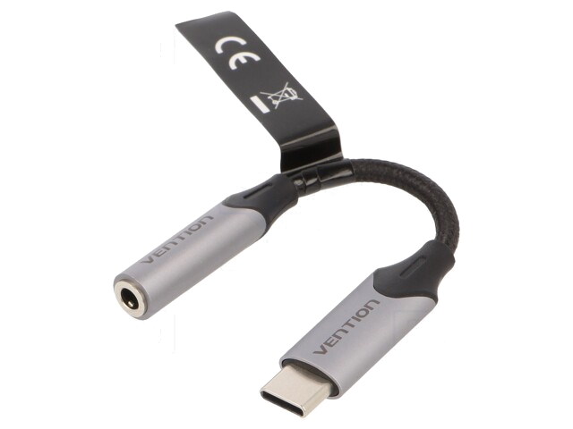 Kabel; Jack 3,5mm aansluiting,USB-C-stekker; vernikkeld; 0,1m Kabel; Jack 3,5mm aansluiting,USB-C-stekker; vernikkeld; 0,1m
